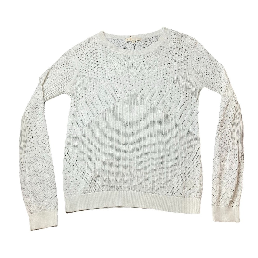 Maje Maelys Open-Knitwork Sweater White Size 3 Crochet Preppy Boho